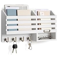 FifthQuarter Sleutel- En Brievenhouder Voor Aan De Muur - Met 6 Haken En Opberglade, Wit (eenvoudige Montage