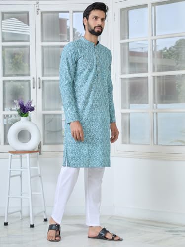 Image of See Designs Men's Full Sleeve Mandarin Collar Men Embroidered Straight Long Kurta - Festive Collection