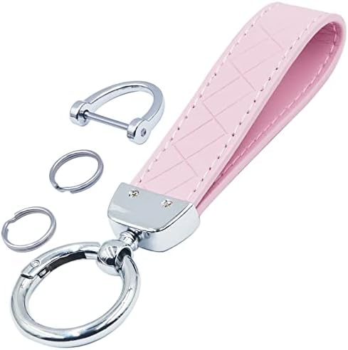 Tandagy Leather Car Keychain Universal Key Fob Keychain Car Keychain for Women & Men (Pink)