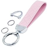 Tandagy Leather Car Keychain Universal Key Fob Keychain Car Keychain for Women & Men (Pink)