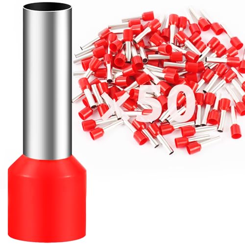 50 pièces de manchons de raccordement 10 mm² 18 mm de long, manchon de raccordement partiellement isolé en PVC, connecteur de câble en cuivre étamé Dawenur