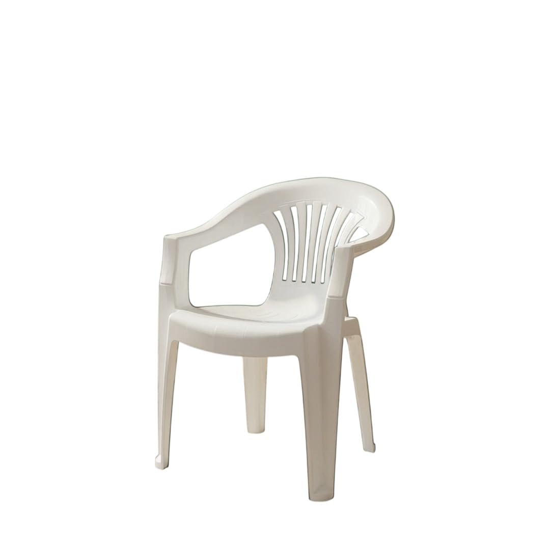 ORGANIZED Low Back Plastic Garden Chair, Lightweight, Weather Resistant, for Indoor and Outdoor Patio, Balcony, Lawn, Terrace, Kitchen and Dining Room (1, White)