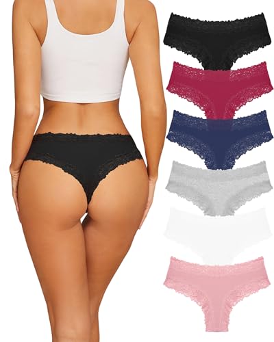 Image of Sth Big Womens Cotton Underwear Sexy Lace Brazilian Panties Soft Breathable Cotton Bikini for Ladies 6 Pack
