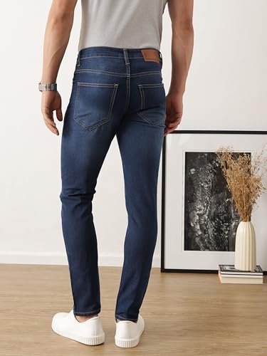 Image of Thomas Scott Men's Comfort Skinny Fit Stretchable Jeans | Medium Shade Light Fade Clean Look Denim | 5 Pocket Design | Casual Skinny Jeans for Men