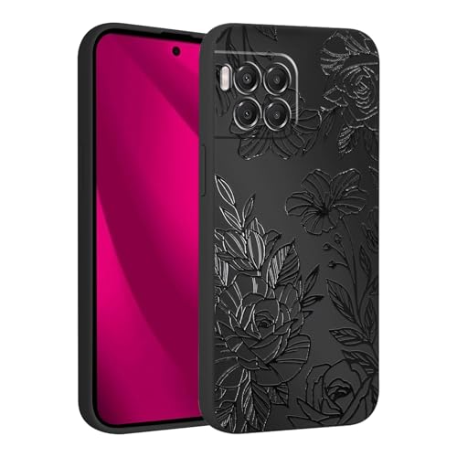 lioscre Cute Flower Floral Phone Case for T-Mobile Revvl 7 Pro 5g 6.78", Aesthetic Coquette Black Pattern Print Design Case Soft Slim Shockproof TPU Protective Funda Cover for Women Girls