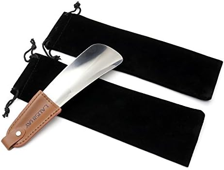Metal Shoe Horn, 70&17cm/42&17cm Long Handled Shoehorn Stainless Steel Chrome Plated Strong with Hanging Hole, Shoe Horns with Cow Leather Strap, Handmade Chinese Knots