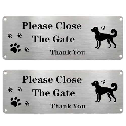 2 PCS Please Close The Gate Sign Dog, 25x9cm Reflective Aluminum Warning Sign, Waterproof & Rust-Proof with Pre-Drilled Holes for Garden Gate, Fence, Yard, and Wall