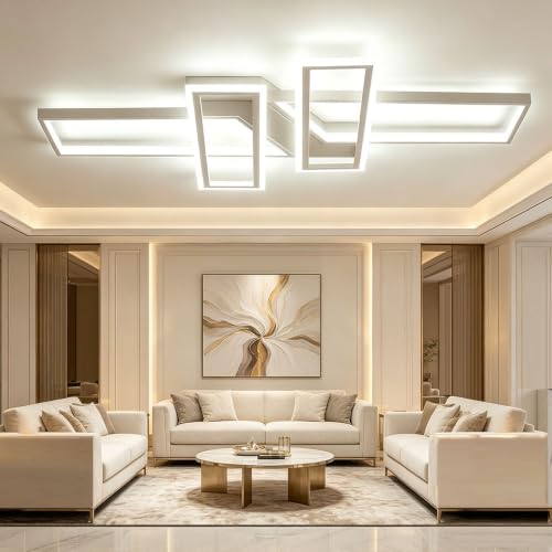 Plafonnier salon rectangulaire design moderne grand format 120x80cm