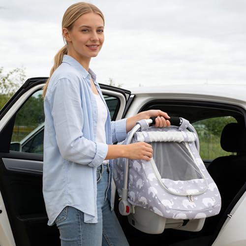 Image of Baby Car Seat Cover, Mink Warm Infant Car Seat Cover for Girls Boys, Universal Carseat Cover with Mesh Peep Window & Sun Shade, Baby Carrier Canopy Cover for Winter Autumn