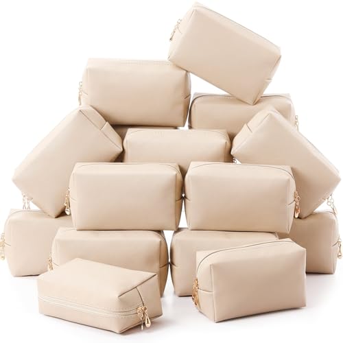 Kigeli 15 Pcs Leather Makeup Bags Bulk Aesthetic Plain Cosmetic Pouches