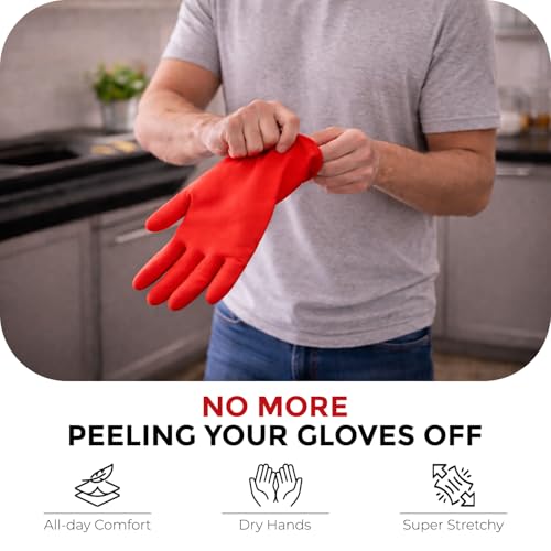 Image of LADWA Premium Rubber Cleaning Gloves, Red Color Reusable Waterproof Gloves for Kitchen Cleaning, Dishwashing, Gardening and Bathroom Use (Pack of 5 Pairs)