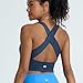 POPSUGAR Long Line Sports Bra Women, Workout Crop Tops for Women Longline Criss Cross Gym Yoga Tops with Built in Bra for Running Pilates Blue Storm, Large