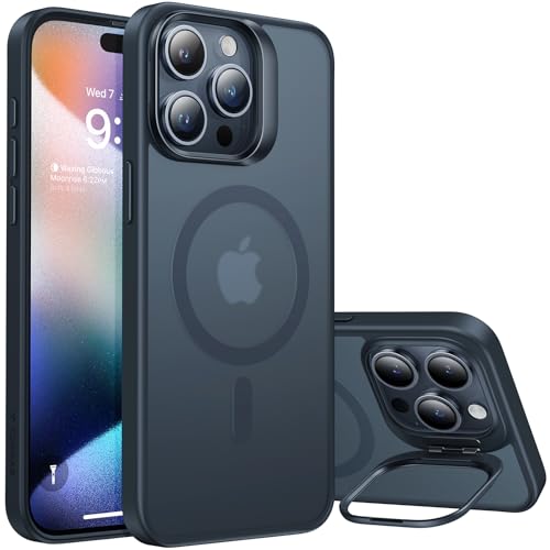TORRAS for iPhone 15 Pro Case Magnetic Shockproof, [16FT Military Protection][Compatible with MagSafe] Stash Lens Stand Translucent Anti-Scratch Protective Slim Case for iPhone 15 Pro, Black
