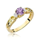 Stempel: 14 k (585) Goldring 585 mit Diamant-Amethyst 0,50ct - 18