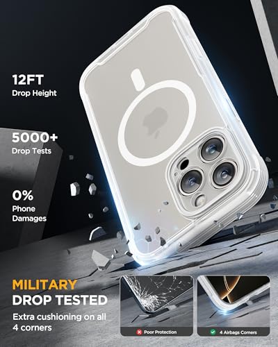 Image of Miracase Magnetic for iPhone 16 Pro Case Full-Body Phone with Built-in Glass Screen Protector, [Compatible with MagSafe] Military Drop Proof 16 Pro Cover Bumper 6.3 inch, Matte Clear