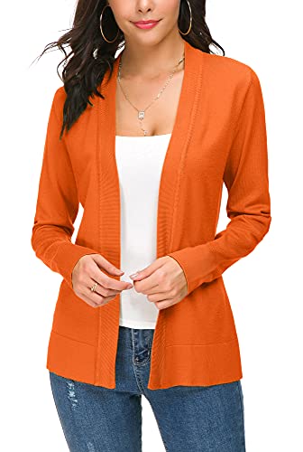 Women's Knit Cardigan Open Front Sweater Coat Long Sleeve (Orange, X_L) #TOP1