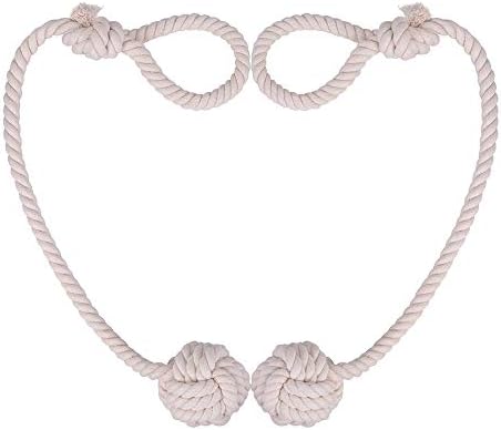 2PCS Curtain Tiebacks Rope, Curtain Holdbacks Rope Window Hand Knitting Kurtin Ties Tie-Backs Drape Holdbacks Cotton Beige Rope Ties