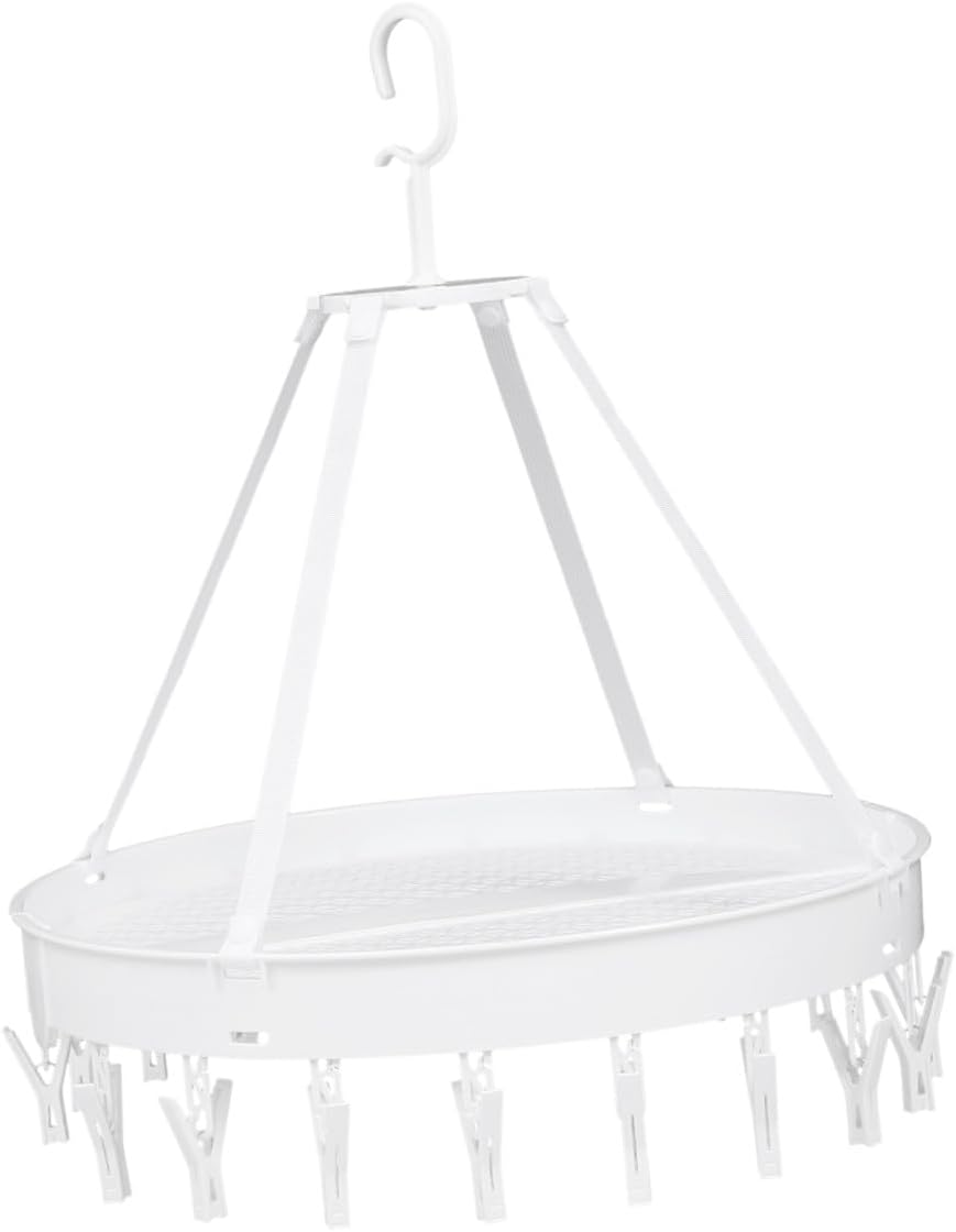 Foldable Multipurpose Clothes Drying Rack with Bras and Socks Hangers, Single-Layer White Laundry Holder for Indoor Balcony Windproof Drying