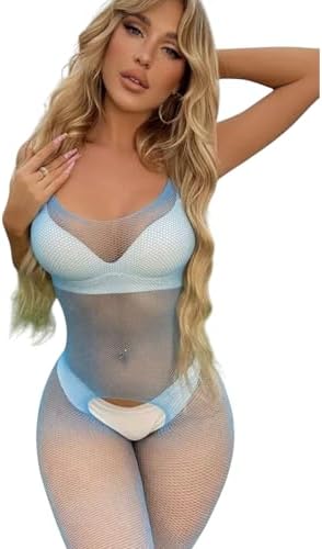 Jartiyer Vücut Çorabı Seksi Elbise Kadın iç giyim Bodystoking Lingeri esnek likralı MAVİ renkli desenli - Görsel 2