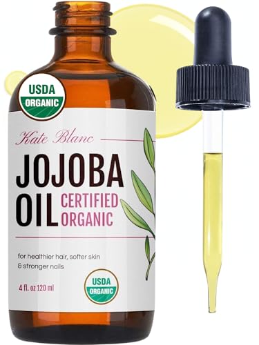 Kate Blanc Cosmetics Jojoba Oil Organic for Hair, Skin & Face (4oz, 100% Pure, Cold Pressed, Natural, Hexane Free, Glass Bottle)