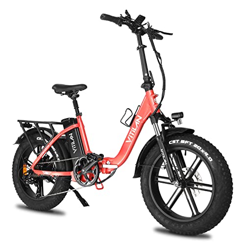 VITILAN U7 Electric Bike for Adults 20' x 4.0 Fat Tire Folding Step-Thru Electric Bicycle with 750W Motor, 48V 16AH Removable Lg Battery, Hydraulic Brake and Dual Shock Absorber (Pink)