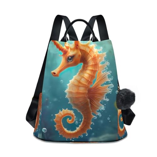 Mochila antirrobo de mujer con cremallera trasera y estampado de caballo de mar para viajes