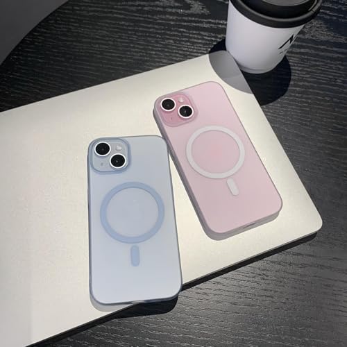 Image of DIZORO Matte Case for iPhone 15 Compatible with MagSafe, Camera Lens Full Protection, Shockproof Translucent Frosted TPU Soft Phone Cover, Anti-Fingerprint (Sky)