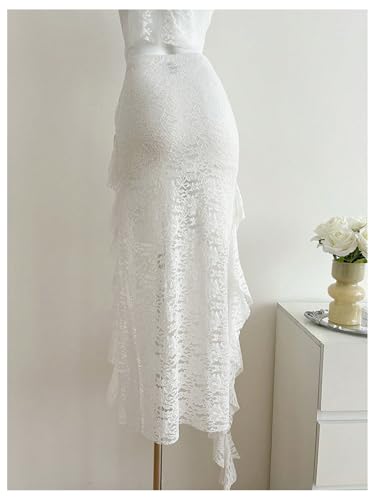 Verdusa Women's Y2K Floral Lace Sheer Skirt Layered Ruffle Asymmetrical Long Skirts2