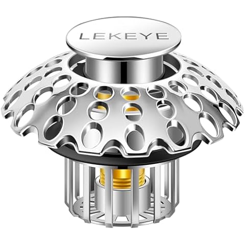 LEKEYE Tub Stopper with Shower Drain Hair Catcher | Pop-up Bathtub Plug with Strainer for 1-1/2" to 1-3/4" Bath Drain Hole Cover