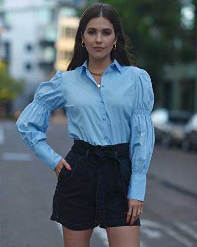 The Drop Women s Airy Blue Smocked Sleeve Button Down Shirt by @paolaalberdi, S