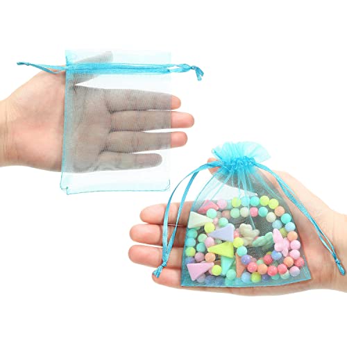Mudder 50 Pack Organza Gift Bags Wedding Party Favor Bags Jewelry Pouches Wrap, 4 X 4.72 Inches (Aqua Blue) #TOP3
