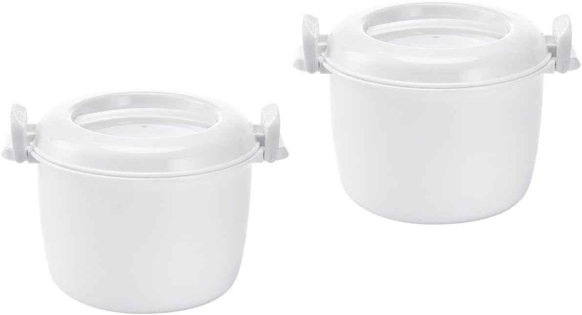 Microwave Rice Cooker Rice Steamer:2pcs Round Microwave Food Container Microwaveable Rice Pasta Cooker Microwave Rice Steamer for Rice Chicken Pasta