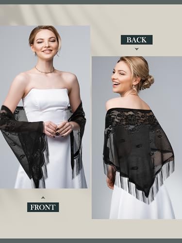 Geyoga Triangle Lace Shawls Women's Floral Lace Wraps with Tassels 1920s Scarf for Wedding Evening Party Dresses2