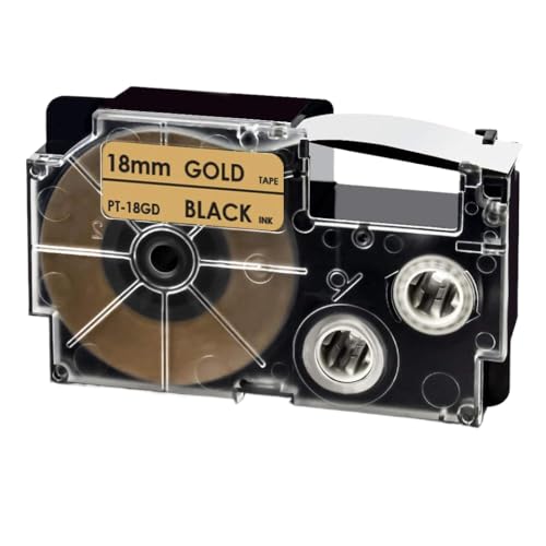 �݊����̂��郉�x���e�[�vXr 18ms on Red for Printer 18mm x 8m works with KL 120 750 170 130 200E 300(Black on Gold)