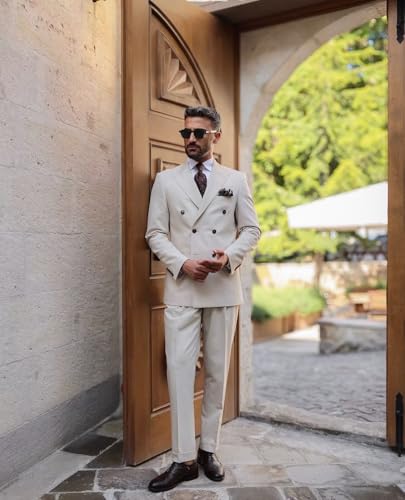 Double Breasted Suit Men Slim Fit 2 Piece Wedding Suits for Men Double Breasted Blazer Pants Prom Suits Set2