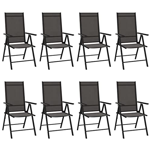 DCRAF Asientos al aire libre al aire libre,Sillas al aire libre,Sillas de jardín plegables 8 piezas Textilene Negro