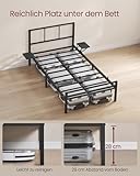 VASAGLE Einzelbettgestell, Bett, passend für 90 x 200 cm Matratze, Metallbett, Bettrahmen, mit Kopfteil, modern, mit Aufbewahrungsregalen, Gästebett, für Teenager, tintenschwarz RMB192BD01