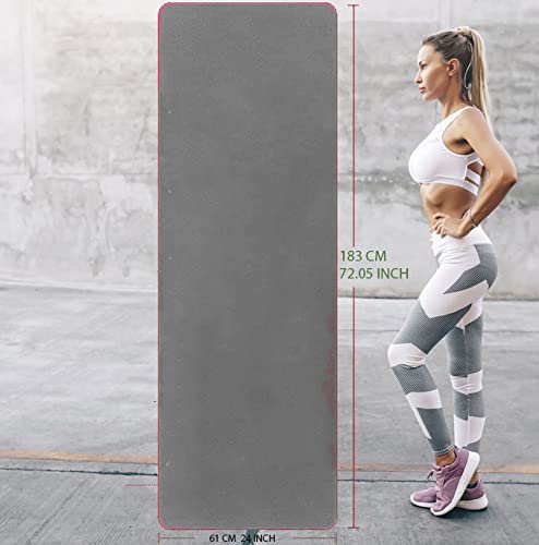 Tapis de yoga antidérapant NBR haute densité épaisse 12 mm conçu pour le Pilates et l'entraînement avec bandoulière 180 cm x 61 cm (Gris) Cover