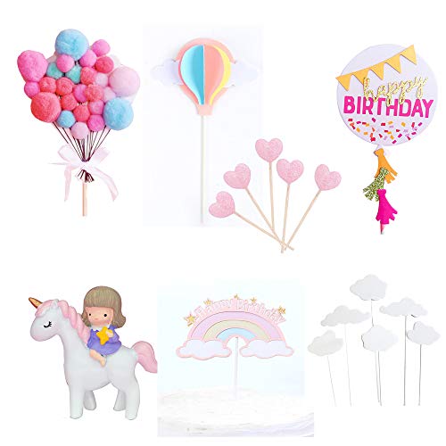 18 Pcs Girl Princess Cake Decoration Set Hot Air Balloons Happy Birthday Cake Topper Coulds Kids Baby Shower Birthday Party Decoration #TOP6