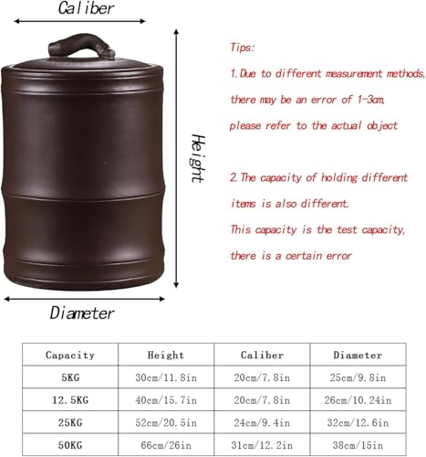 Ceramiczny cylinder ryżowy z pokrywką duża pojemność przechowywanie domowy duży zbiornik na słoik na ryż do soi mąki kukurydzianej płatków owsianych (B, pojemność 5 kg)