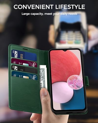 AIMOYU Samsung Galaxy A13 4G/5G/A04s Case, Flip Wallet Leather Phone Case with 4 Card Slots, Kickstand, RFID Blocking, Magnetic Protective Shockproof Cover - Green - Image 5