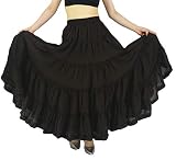 YSJERA Falda Larga de algodón de 5 Niveles con Pliegues en A, Falda Larga Bohemia Gitana para Baile - Marrón - Talla Única