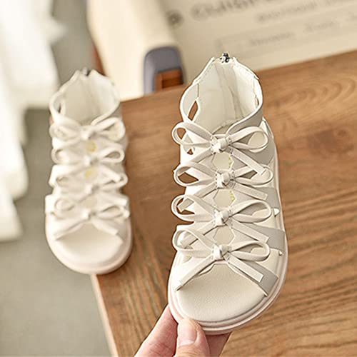 Girls Bow Gladiator Sandals Toddlers Strappy Open Toe Sandals Summer Flats Shoes with High Back Zipper for Toddler Little Big Kids4
