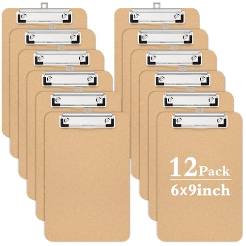 Piasoenc A5 Wood Clipboards 12 Pack, 5.5 x 8.5 Half Letter Size Clip Board