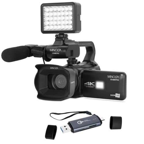 Minolta MN4KPRO 64MP 4K Ultra HD Autofocus Pro Camcorder Kit, Bundle with USB 3.0 Type-A and Type-C OTG Card Reader
