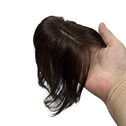 Anemone Jewelry Silk Base Fringe Human Hair Topper For Women Thin 18G Middle Part Clip In Toupee With 3D Air Bang Hair 10Inch Straight Hair Bangs Wiglets Hairpieces Light (Brown) #TOP1
