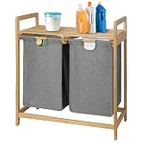 Bellzacasa Bamboo Laundry Hamper Shelf 2 Section Hamper Laundry Basket Bamboo Laundry Organizer with