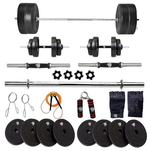 Image of BULLAR Home Gym Set With 3 Feet Straight Rod and 2 Pieces Dumbbell Rods, Gym Combo & Home Workout Equipments with PVC Weights Plates (18Kg)