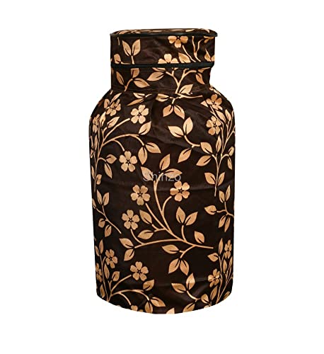 Woah LPG Gas Cylinder Cover – Dustproof, Stain-Resistant, PVC Coated Polyester, Blue Leaf Design, Fits Standard Size (Pack of 1, Coffee Leaf)