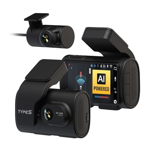 Type S T200 AI Driver Assistance Dash Cam Powered by ADAS, 1440p, Collision Alerts, Lane and Pedestrian Detection, Vehicle Departure Reminders, Front Rear 2 Channel Smart 24/7 Video Surveillance